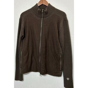 Kuhl Brown Olive Green Merino Wool Patch Ribbed Full Zip Cardigan Sweater Size M